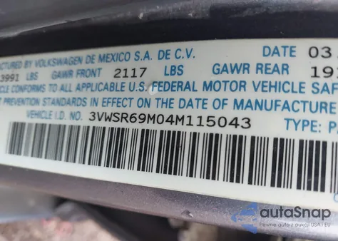 2004 Volkswagen Jetta Gls Tdi from USA, damaged, VIN 3VWSR69M04M115043